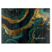 エメラルドエレガンス:パーソナライズされた緑の大理石&金ゴールド カッティングボード (正面)
