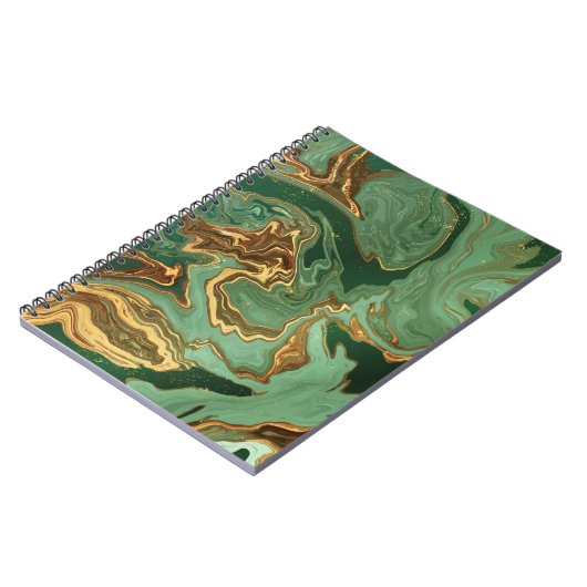 エメラルドエレガンス:金ゴールドマーブルラグジュアリー ノートブック (左側)