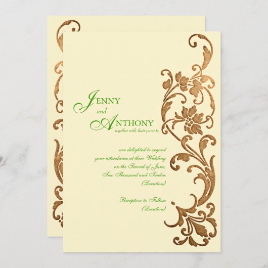 エメラルドエレガントとブロンズのDIYシンプル 招待状 (正面/裏面)