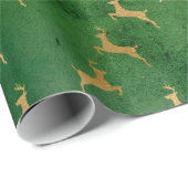 エメラルドエレガントグリーンと金ゴールドトナカイのクリスマス ラッピングペーパー (ロールコーナー)