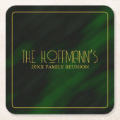 エメラルドエレガントグリーンと金ゴールドファミリー懇親会 スクエアペーパーコースター (正面)