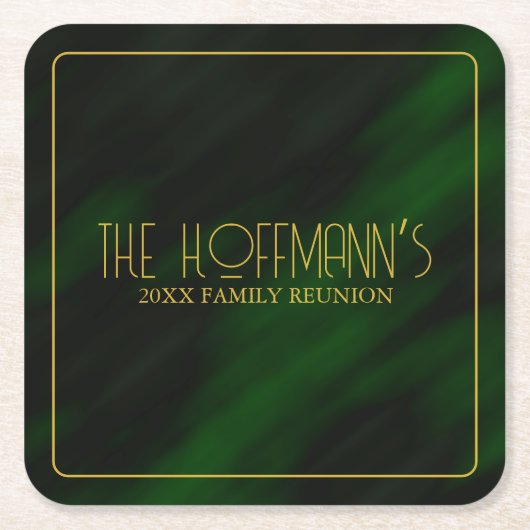 エメラルドエレガントグリーンと金ゴールドファミリー懇親会 スクエアペーパーコースター (正面)