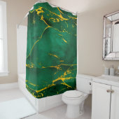 エメラルドエレガントグリーンと金ゴールド大理石 シャワーカーテン (インサイチュ)