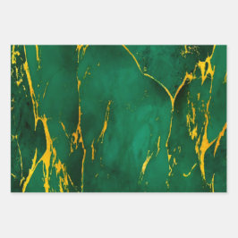 エメラルドエレガントグリーンと金ゴールド大理石 ラッピングペーパーシート