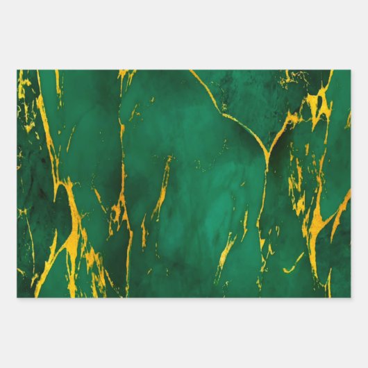 エメラルドエレガントグリーンと金ゴールド大理石 ラッピングペーパーシート (正面)