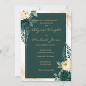 エメラルドエレガントグリーンアイボリー金ゴールド結婚フローラ 招待状 (正面)
