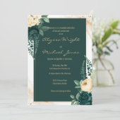 エメラルドエレガントグリーンアイボリー金ゴールド結婚フローラ 招待状 (スタンド正面)