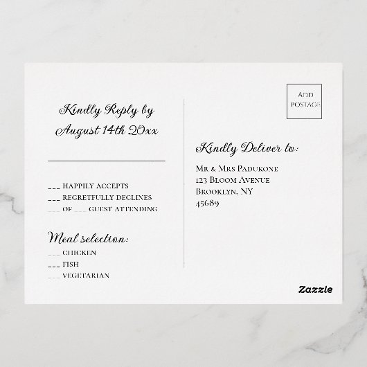 エメラルドエレガントグリーンインディアンウェディングRSVPポストカード 箔シーズンポストカード (裏面)