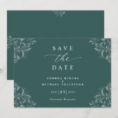 エメラルドエレガントグリーンウェディング日付を保存 セーブザデート (正面/裏面)