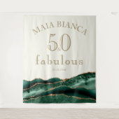 エメラルドエレガントグリーンゲート50th誕生日背景 タペストリー (正面)