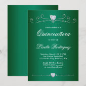 エメラルドエレガントグリーンダイヤモンドスワールキンセアニェラ 招待状 (正面/裏面)