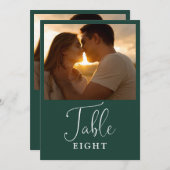 エメラルドエレガントグリーンフォトテーブル番号 招待状 (正面/裏面)