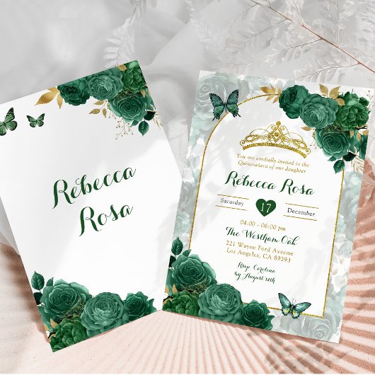 エメラルドエレガントグリーンフローラキンセ王室のーニェラ 招待状