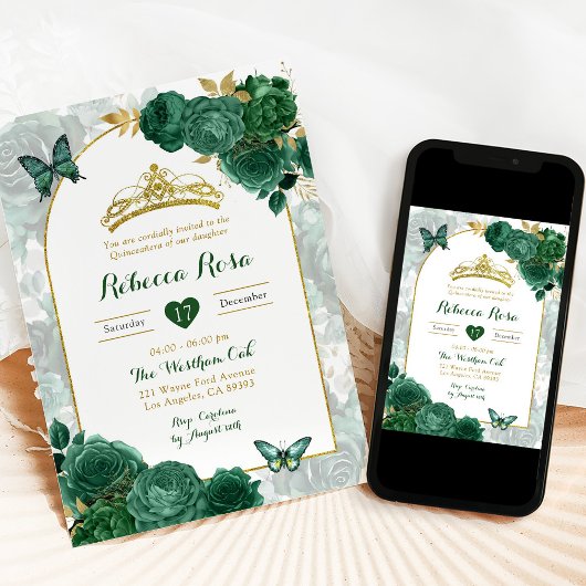 エメラルドエレガントグリーンフローラキンセ王室のーニェラ 招待状