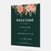 エメラルドエレガントグリーンフローラ秋の結婚式歓迎 アクリルサイン (傾斜)