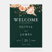 エメラルドエレガントグリーンフローラ秋の結婚式歓迎 アクリルサイン (正面)