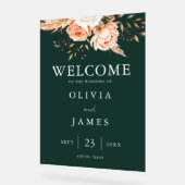 エメラルドエレガントグリーンフローラ秋の結婚式歓迎 アクリルサイン (傾斜)