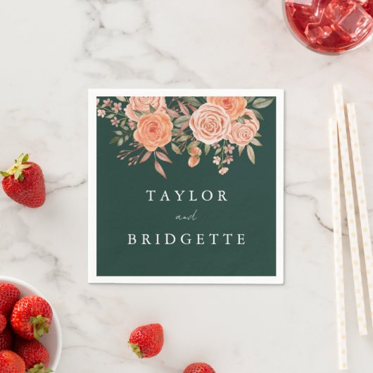 エメラルドエレガントグリーンフローラ秋の結婚式歓迎 スタンダードカクテルナプキン (インサイチュ)