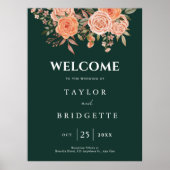 エメラルドエレガントグリーンフローラ秋の結婚式歓迎 ポスター (正面)