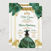 エメラルドエレガントグリーンフローラ金ゴールドホースMisカンス 招待状 (正面/裏面)