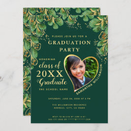 エメラルドエレガントグリーンフローラ2025写真卒業 招待状