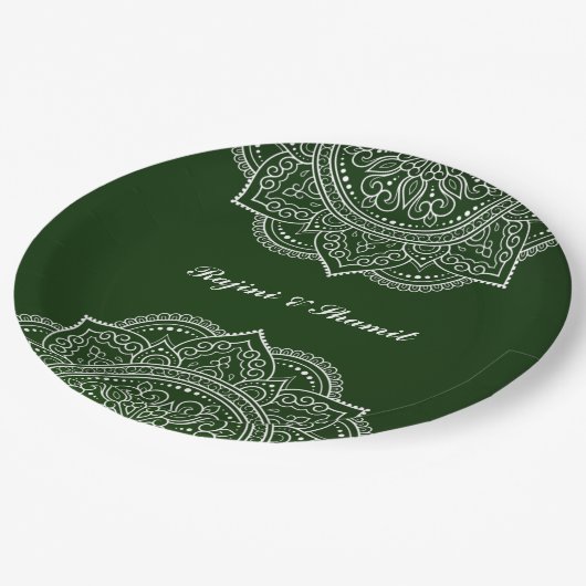 エメラルドエレガントグリーンマンダラインディアンヒンドゥー結婚ズ ペーパープレート (アングル)
