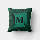 エメラルドエレガントグリーンモノグラムの葉パターン クッション (裏面)