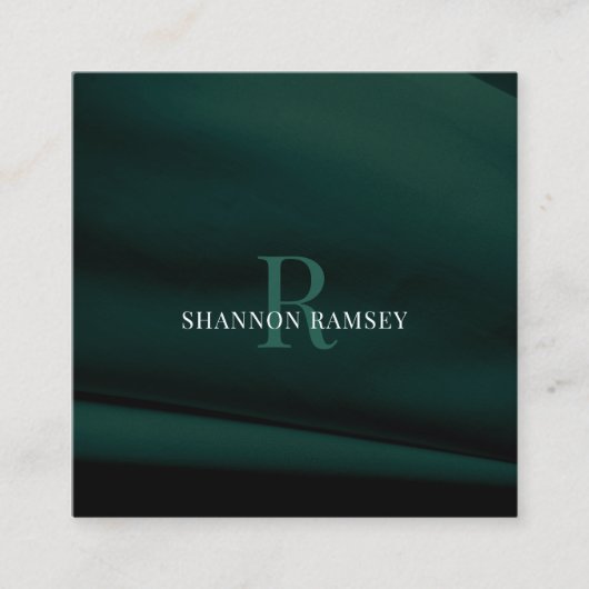 エメラルドエレガントグリーンモノグラム スクエア名刺 (正面)