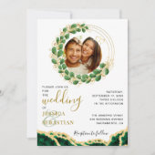 エメラルドエレガントグリーンユーカリプトゥスアガ結婚イト 招待状 (正面)