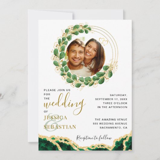 エメラルドエレガントグリーンユーカリプトゥスアガ結婚イト 招待状 (正面)