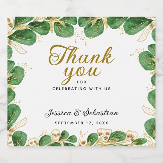 エメラルドエレガントグリーンユーカリ結婚の スパークリングワインラベル (シングルラベル)