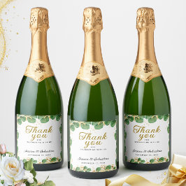 エメラルドエレガントグリーンユーカリ結婚の スパークリングワインラベル