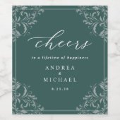 エメラルドエレガントグリーンヴィンテージウェディング ワインラベル (シングルラベル)