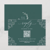 エメラルドエレガントグリーンヴィンテージウェディングQRコード 出欠カード (正面/裏面)