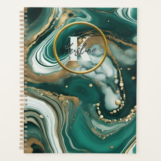 エメラルドエレガントグリーン大理石と金ゴールド プランナー手帳 (正面)