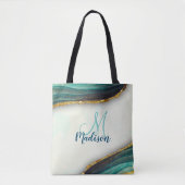 エメラルドエレガントグリーン大理石アートフェイク金ゴールドグリッター トートバッグ (正面)