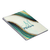 エメラルドエレガントグリーン大理石アートフェイク金ゴールドグリッター ノートブック (右側)