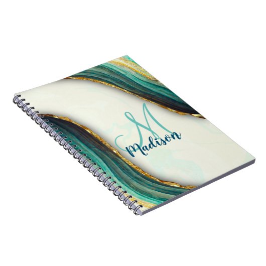 エメラルドエレガントグリーン大理石アートフェイク金ゴールドグリッター ノートブック (右側)