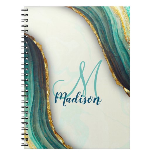 エメラルドエレガントグリーン大理石アートフェイク金ゴールドグリッター ノートブック (正面)