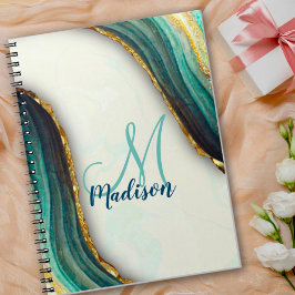 エメラルドエレガントグリーン大理石アートフェイク金ゴールドグリッター ノートブック