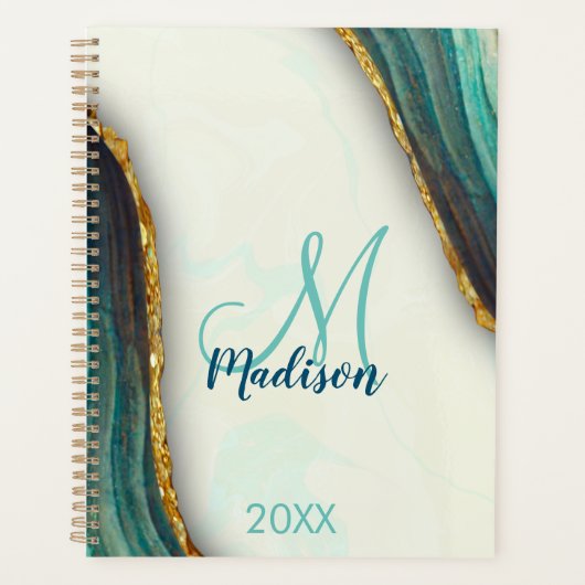 エメラルドエレガントグリーン大理石アートフェイク金ゴールドグリッター プランナー手帳 (正面)