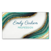 エメラルドエレガントグリーン大理石アートフェイク金ゴールドグリッター マグネット名刺 (正面)