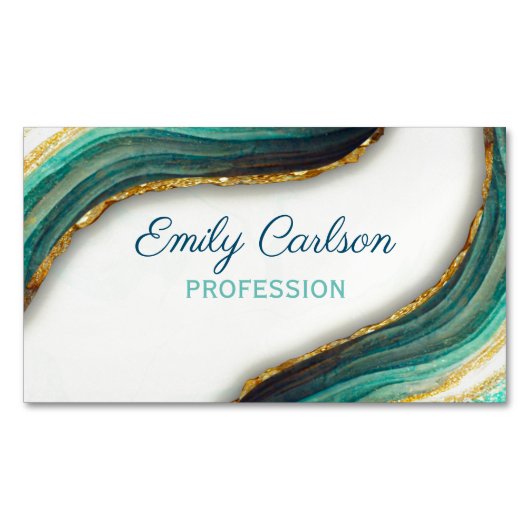 エメラルドエレガントグリーン大理石アートフェイク金ゴールドグリッター マグネット名刺 (正面)