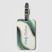 エメラルドエレガントグリーン大理石アートフェイク金ゴールドグリッター ラゲッジタグ (正面縦)