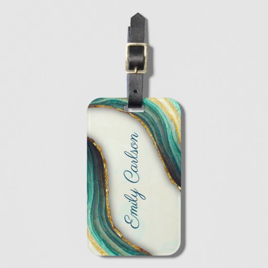エメラルドエレガントグリーン大理石アートフェイク金ゴールドグリッター ラゲッジタグ (正面縦)