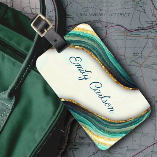 エメラルドエレガントグリーン大理石アートフェイク金ゴールドグリッター ラゲッジタグ