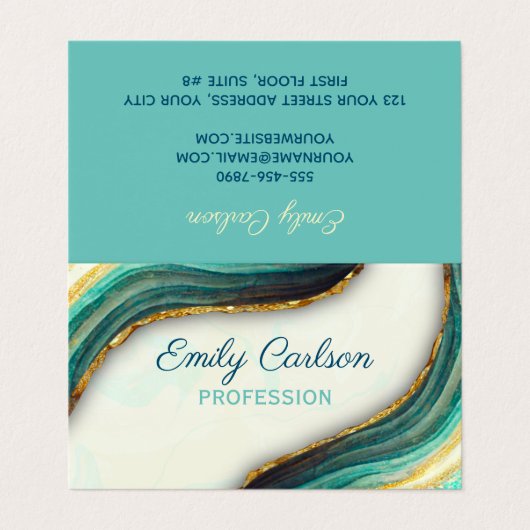 エメラルドエレガントグリーン大理石アートフェイク金ゴールドグリッター 名刺 (外部フラット)