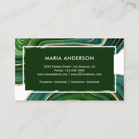 エメラルドエレガントグリーン金ゴールドアゲートジェードジェムストーン 名刺 (裏面)