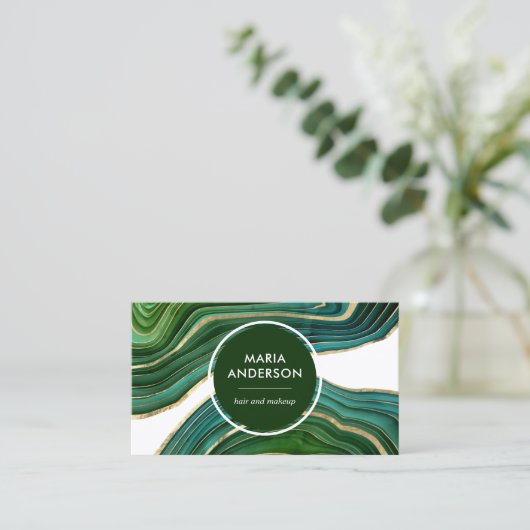 エメラルドエレガントグリーン金ゴールドアゲートジェードジェムストーン 名刺 (スタンド正面)