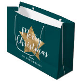 エメラルドエレガントグリーン金ゴールドスタークリスマス ラージペーパーバッグ (正面アングル)